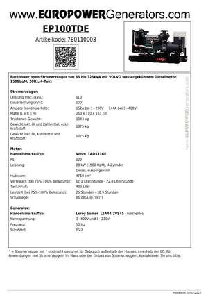 Dizelski generatori Europower EP100TDE (LS)
