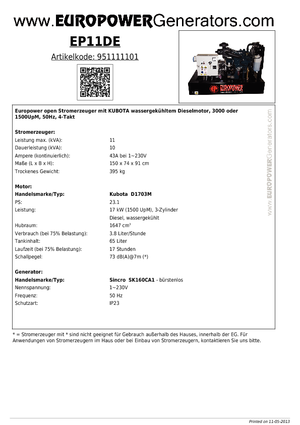 Dizelski generatori Europower EP11DE (S)