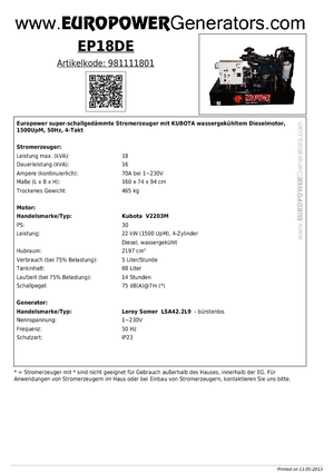 Dizelski generatori Europower EP 18 DE (LS)