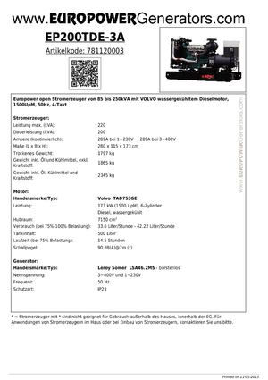 Dizelski generatori Europower EP200TDE-3A (LS)