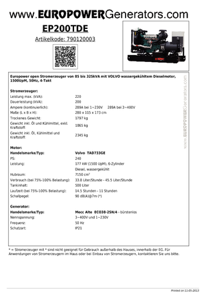 Dizelski generatori Europower EP200TDE (MA)