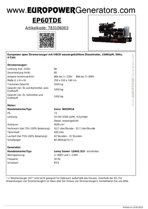 Dizelski generatori Europower EP 60 TDE (LS)