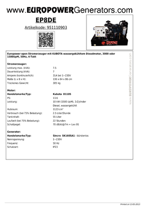 Dizelski generatori Europower EP8DE (S)