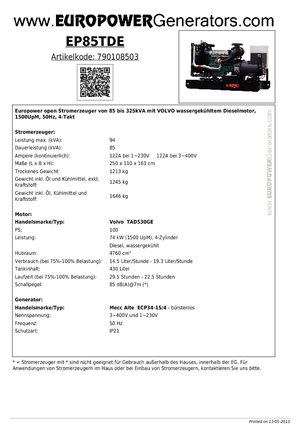 Dizelski generatori Europower EP85TDE (MA)