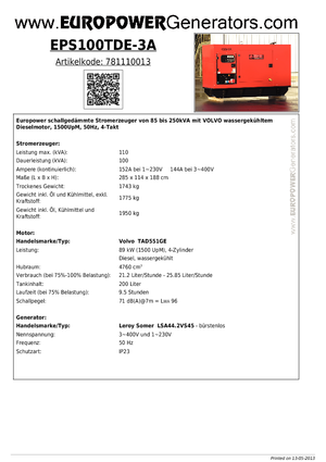 Dizelski generatori Europower EPS100TDE-3A (LS)