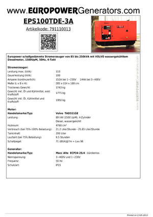 Dizelski generatori Europower EPS100TDE-3A (MA)