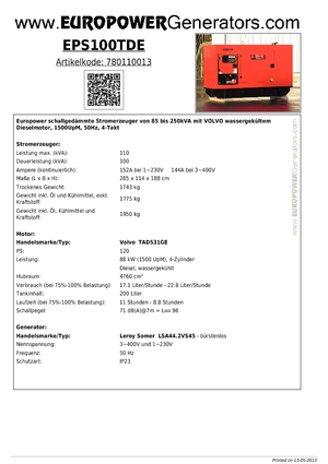 Dizelski generatori Europower EPS100TDE (LS)
