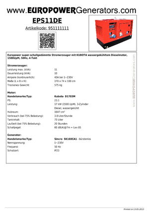 Dizelski generatori Europower EPS11DE (S)