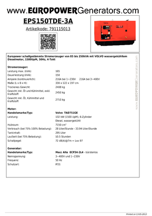 Dizelski generatori Europower EPS150TDE-3A (MA)