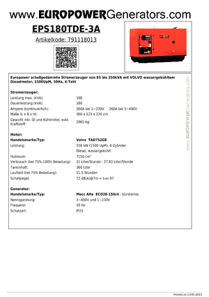 Dizelski generatori Europower EPS180TDE-3A (MA)