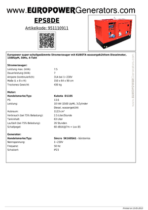 Dizelski generatori Europower EPS8DE (S)