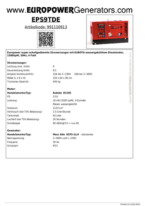 Dizelski generatori Europower EPS9TDE (MA)
