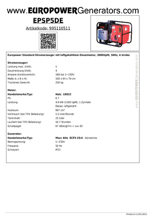 Dizelski generatori Europower EPSP 5 DE (MA)