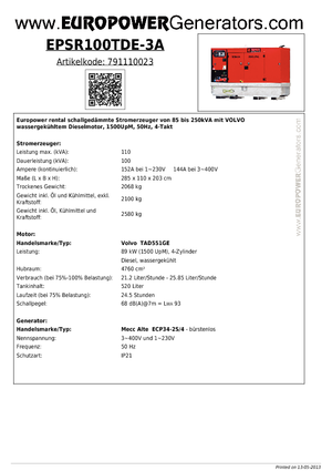 Dizelski generatori Europower EPSR100TDE-3A (MA)