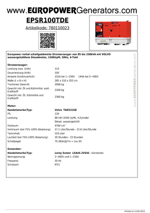 Dizelski generatori Europower EPSR100TDE (LS)