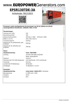 Dizelski generatori Europower EPSR130TDE-3A (LS)