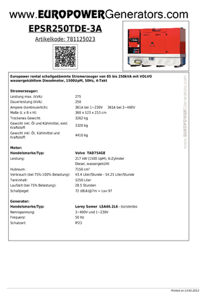Dizelski generatori Europower EPSR250TDE-3A (LS)