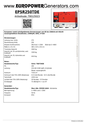 Dizelski generatori Europower EPSR250TDE (MA)