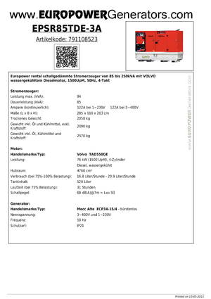 Dizelski generatori Europower EPSR85TDE-3A (MA)