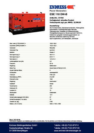 Dizelski generatori Endress ESE 110 DW-B