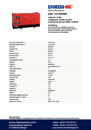 Dizelski generatori Endress ESE 110 DW-MS