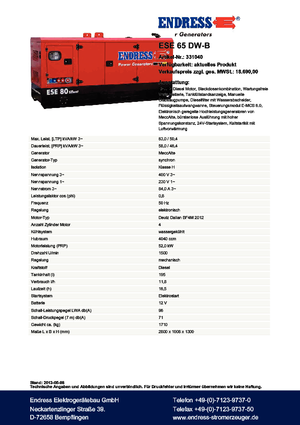 Dizelski generatori Endress ESE 65 DW-B