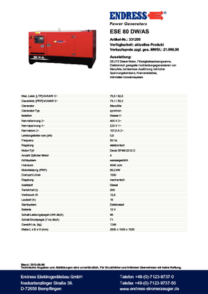 Dizelski generatori Endress ESE 80 DW-AS