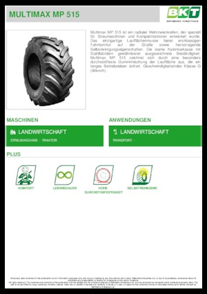 Poljoprivredne gume BKT MULTIMAX MP 515 445/65 R 22.5 MPT