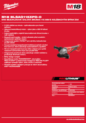 Akumulatorske kutne brusilice Milwaukee M18 BLSAG115XPD-0