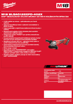 Akumulatorske kutne brusilice Milwaukee M18 BLSAG125XPD-402X