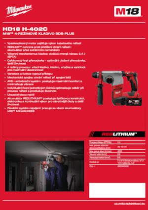 Akumulatorski rotacijski čekići SDS Milwaukee HD18 H-402C