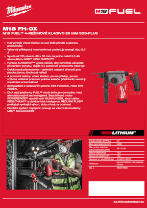 Akumulatorski rotacijski čekići SDS Milwaukee M18 FH-0X