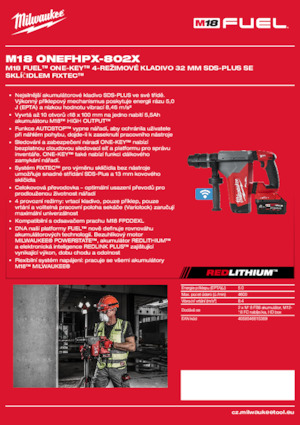 Akumulatorski rotacijski čekići SDS Milwaukee M18 ONEFHPX-802X