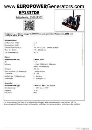 Dizelski generatori Europower EP133TDE (S)