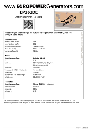 Dizelski generatori Europower EP163DE (S)