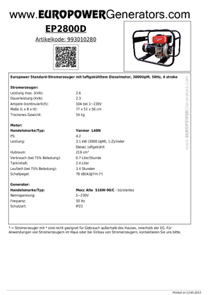 Dizelski generatori Europower EP2800D (MA)