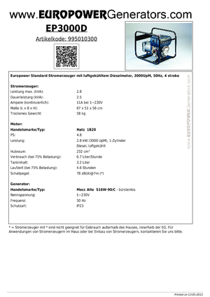 Dizelski generatori Europower EP3000D (MA)