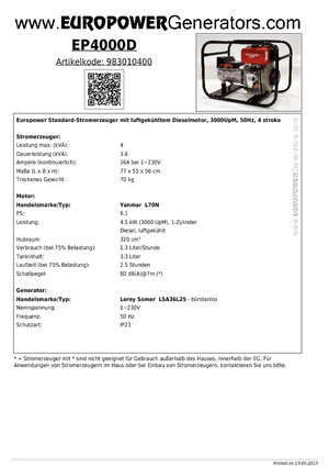 Dizelski generatori Europower EP 4000 D (LS)