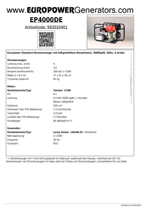 Dizelski generatori Europower EP 4000 DE (LS)