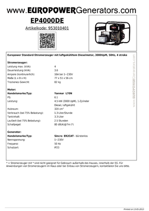 Dizelski generatori Europower EP4000DE (S)