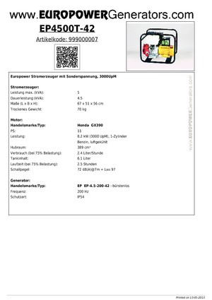 Dizelski generatori Europower EP4500T-42 (EP)