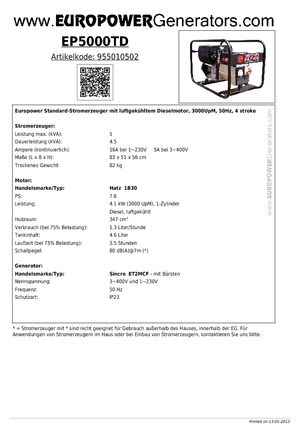 Dizelski generatori Europower EP5000TD (S)