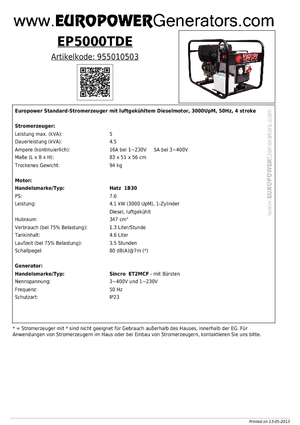 Dizelski generatori Europower EP5000TDE (S)