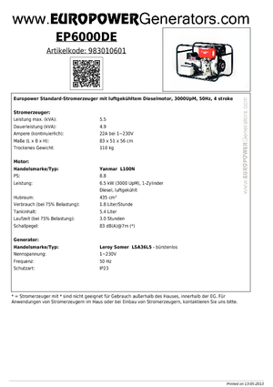 Dizelski generatori Europower EP 6000 DE (LS)