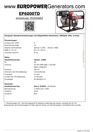Dizelski generatori Europower EP6000TD (S)