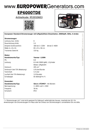 Dizelski generatori Europower EP6000TDE (S)
