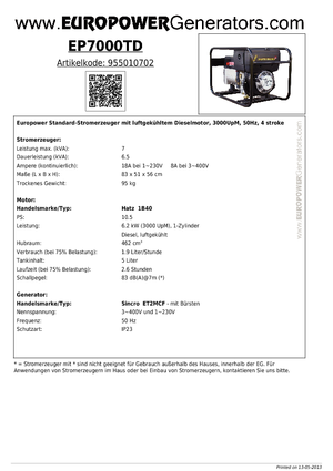 Dizelski generatori Europower EP7000TD (S)