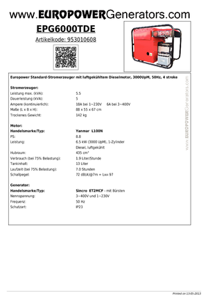 Dizelski generatori Europower EPG6000TDE (S)