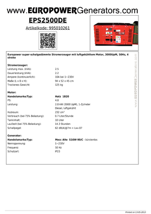 Dizelski generatori Europower EPS2500DE (MA)