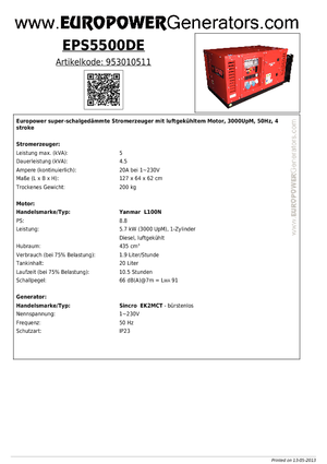 Dizelski generatori Europower EPS5500DE (S)
